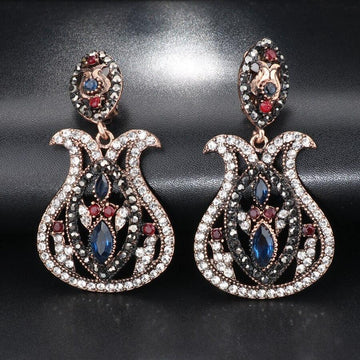 New Fashion Antique Gold Color Bohemia Blue Big Drop Inlaid Crystal Vintage Earrings - The Jewellery Supermarket